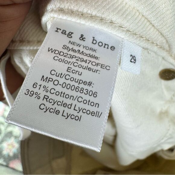 Rag & Bone Dre Low Rise Baggy Boyfriend Jeans Ecru Cream Denim Wide Leg Women 29 - Picture 8 of 9